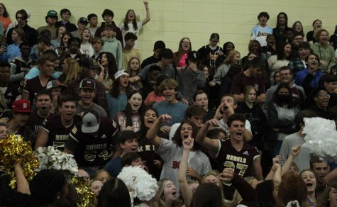 The student section cheers at the pep rally.
