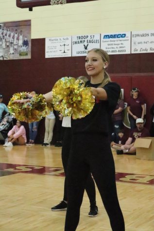 Senior Haelyn Caskie dances at pep rally. 
