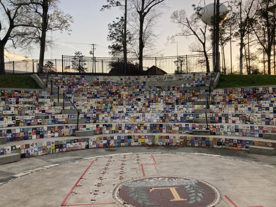 Art tiles in the park theater are being replaced by students art.