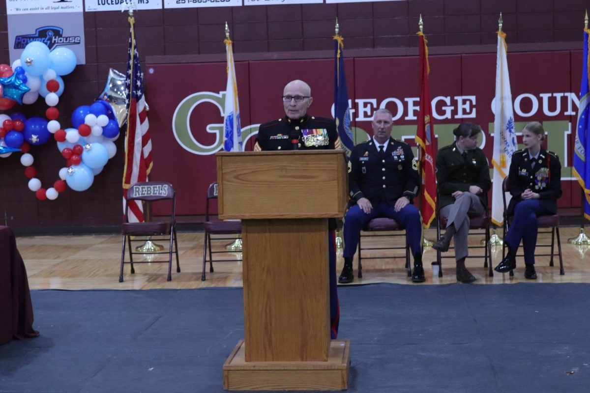 Retired Gunnery Sergeant, USMC, Larry Soper was a guest speaker at the Veterans Day program.