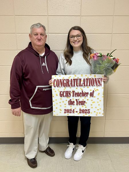 Principal Chip Menton and Teacher of the Year Ashlyn Stringfellow